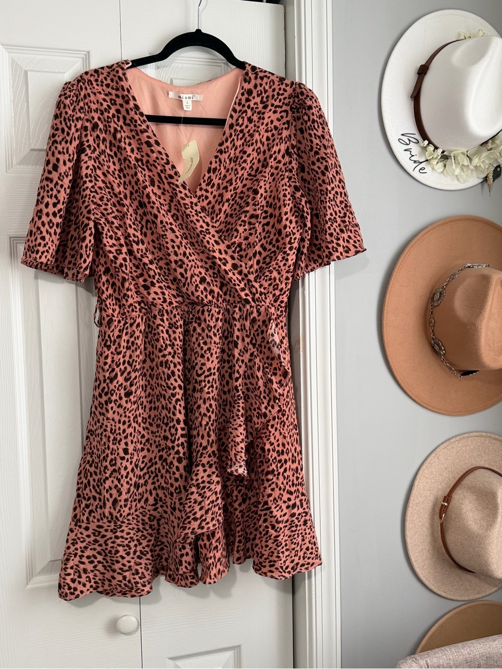 Francesca's Collections Dusty Rose Leopard Wrap Mini Dress